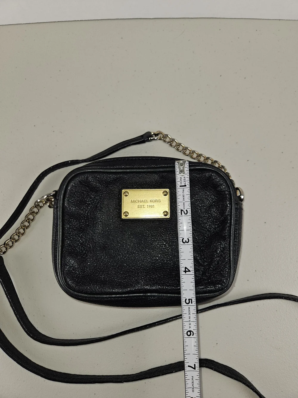 Michael Kors Black Leather Crossbody with Gold Plate